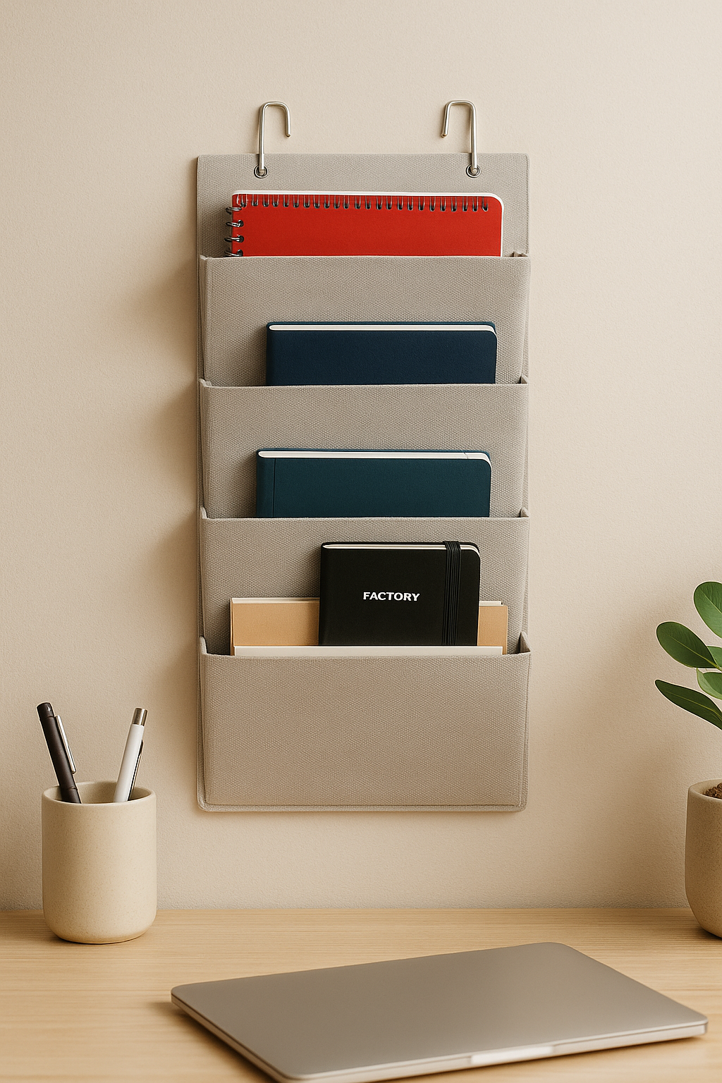 4 Pockets Wall Organizer - Neutral Hanging Storage